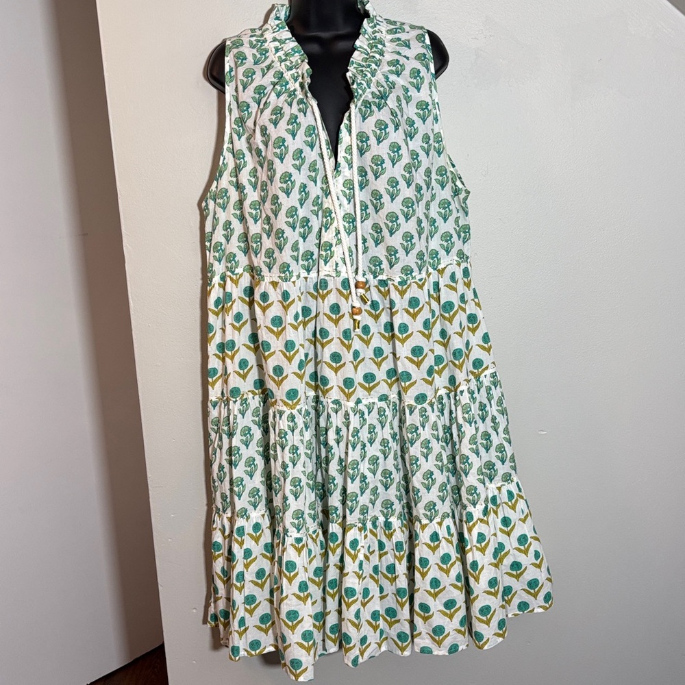 Chelsea & Theodore White Midi Dress with Green and Mustard Floral Print